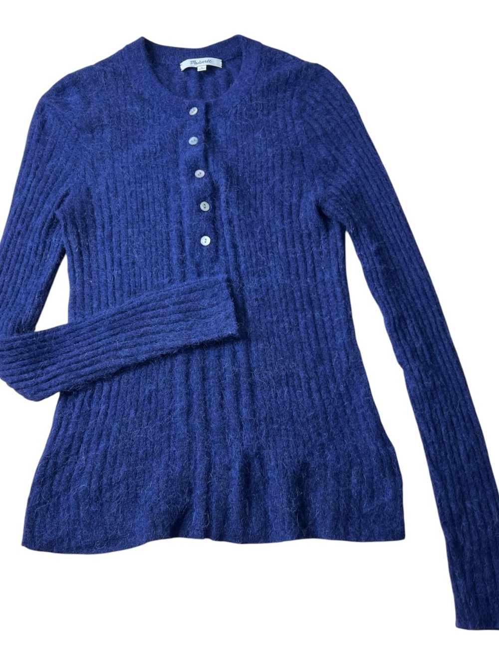Madewell Blue Ribbed Henley Sweater Size S Alpaca Blend CKP492741785 Long Sleeve